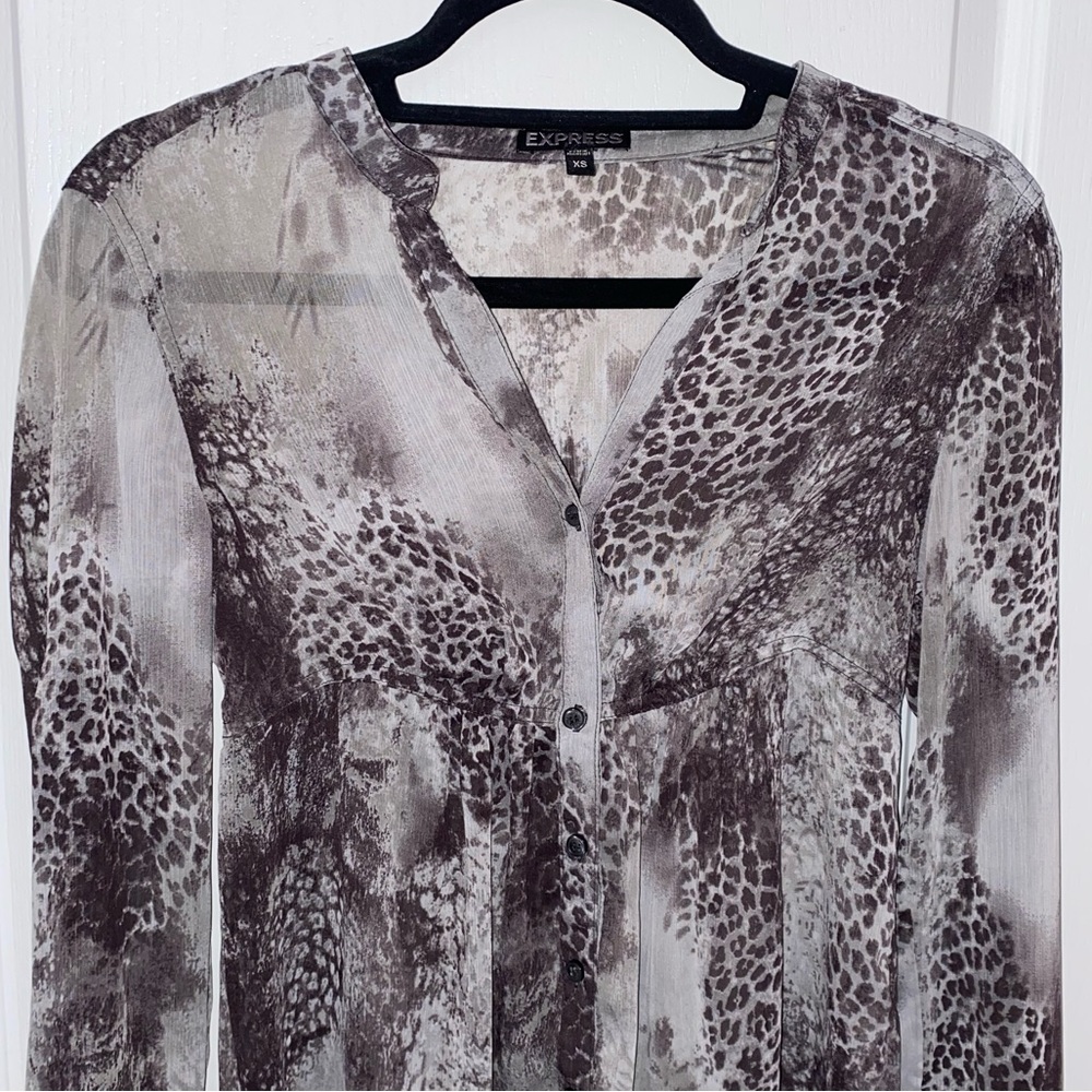 NWOT Express Animal Print Sheer Longsleeve Blouse - Picture 2 of 6